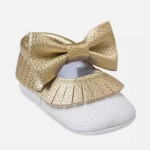 Romirus Girls Gold Bow Tassel Fringe Moccasins